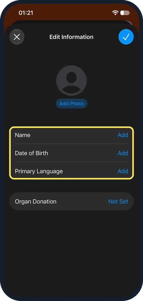 iPhone screen: Enter your name and date of birth