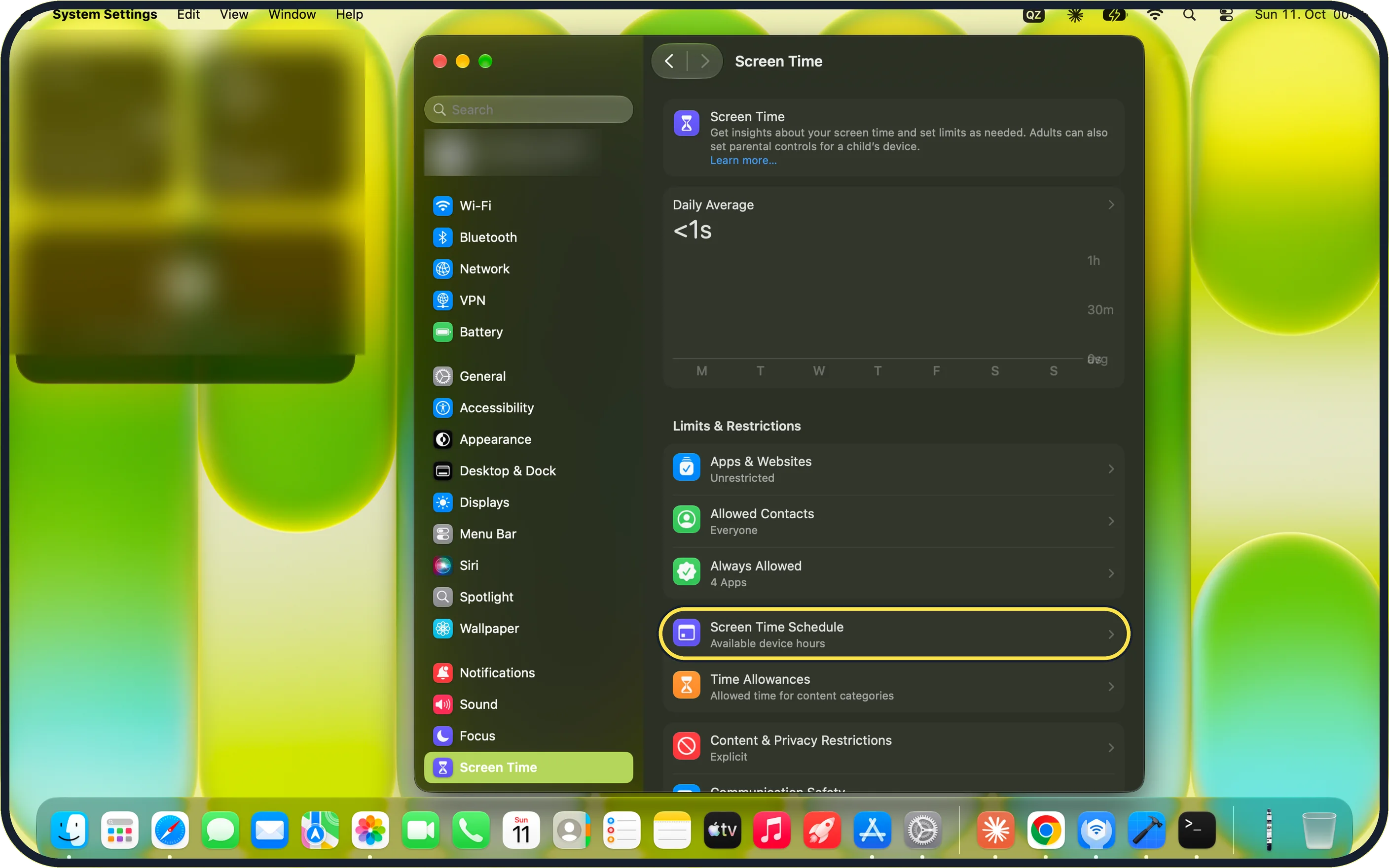 Mac screenshot: Click Screen Time Schedule