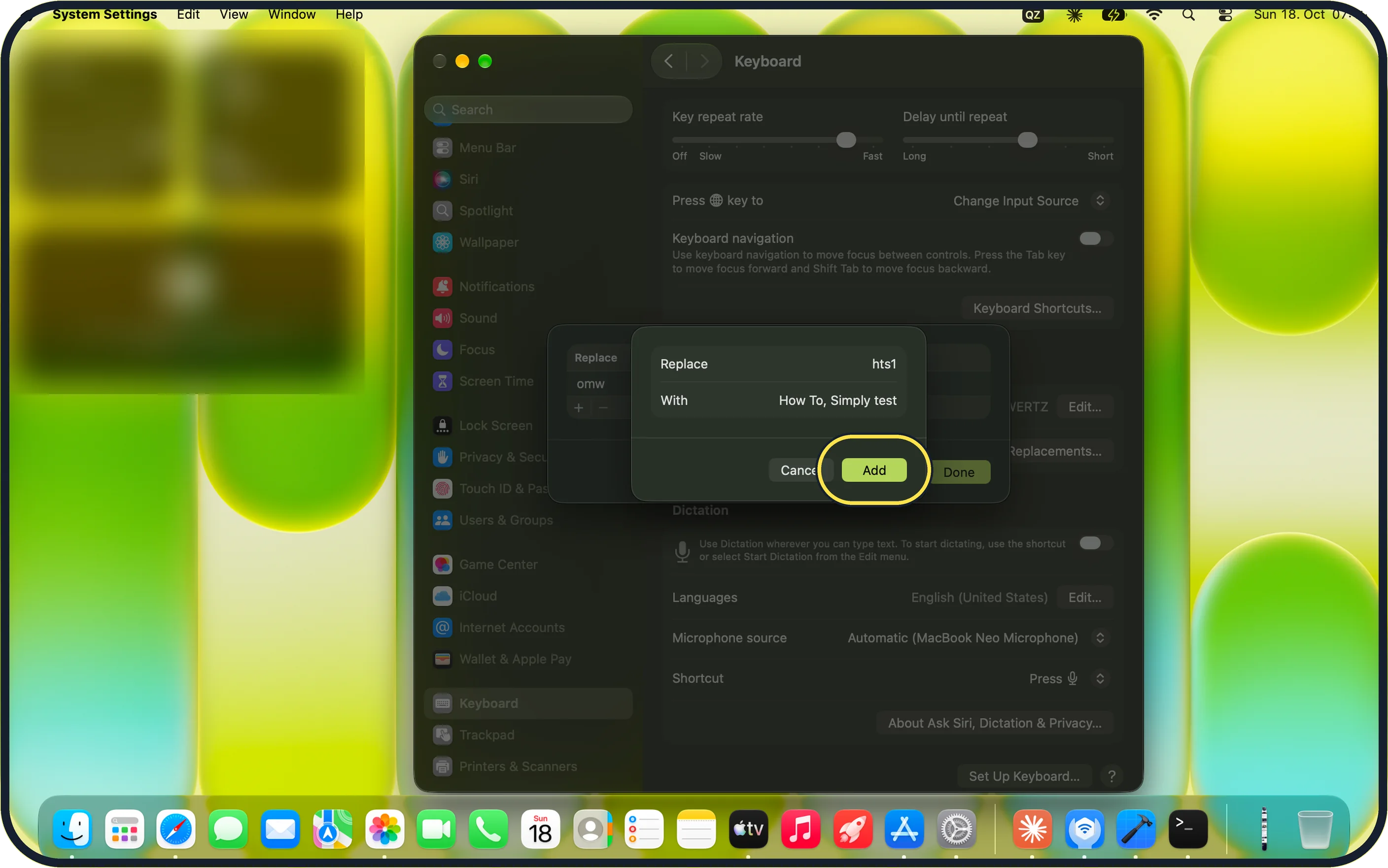 Mac screenshot: Click Add