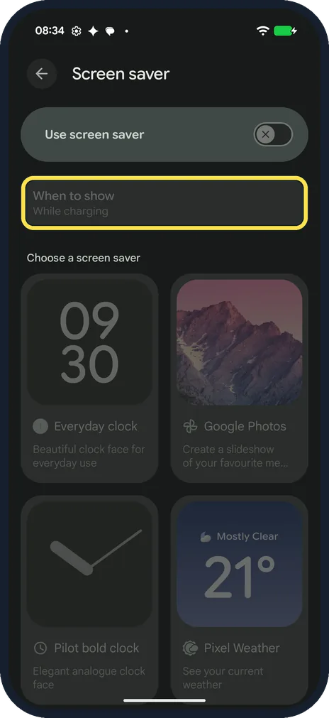 Android screenshot: Choose when it shows