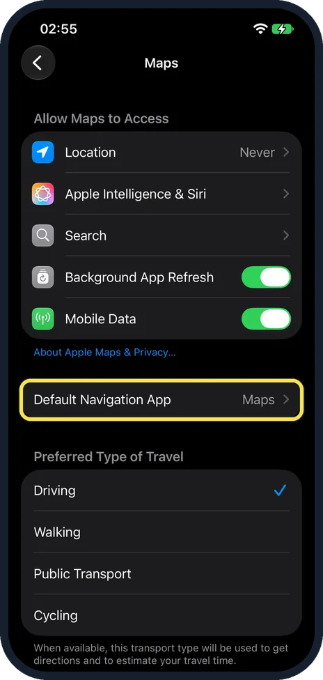 iPhone screen: Check the navigation app