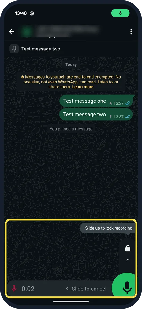Android screenshot: Record a voice message