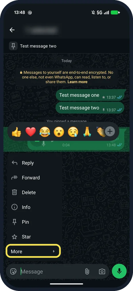 Android screenshot: Touch and hold it and tap More