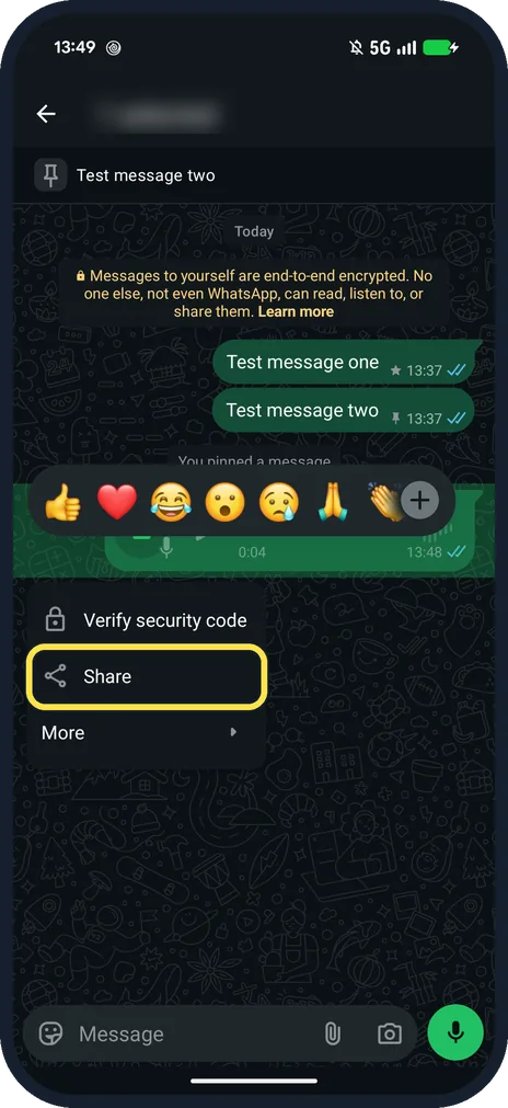 Android screenshot: Tap Share
