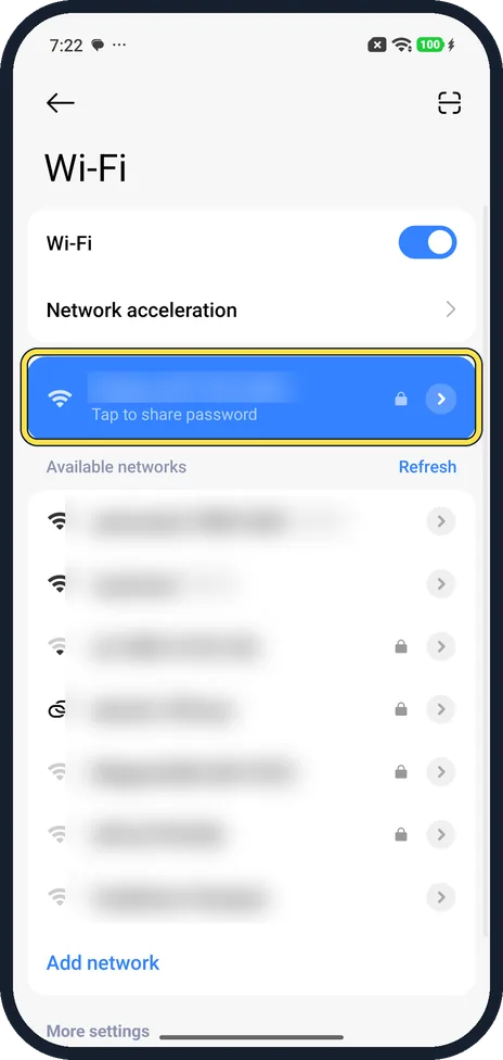 Android screenshot: Tap the connected network