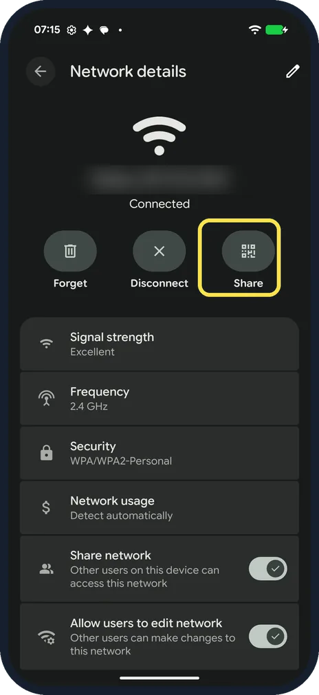 Android screenshot: Tap Share
