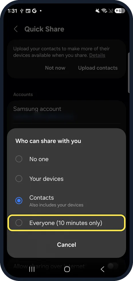 Android screenshot: Let everyone send for a while if needed