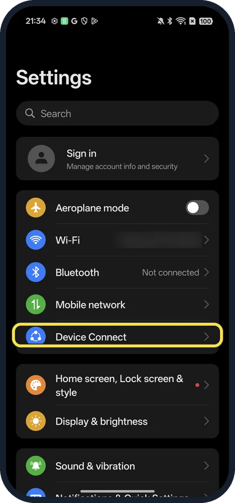 Android screenshot: Open Device Connect
