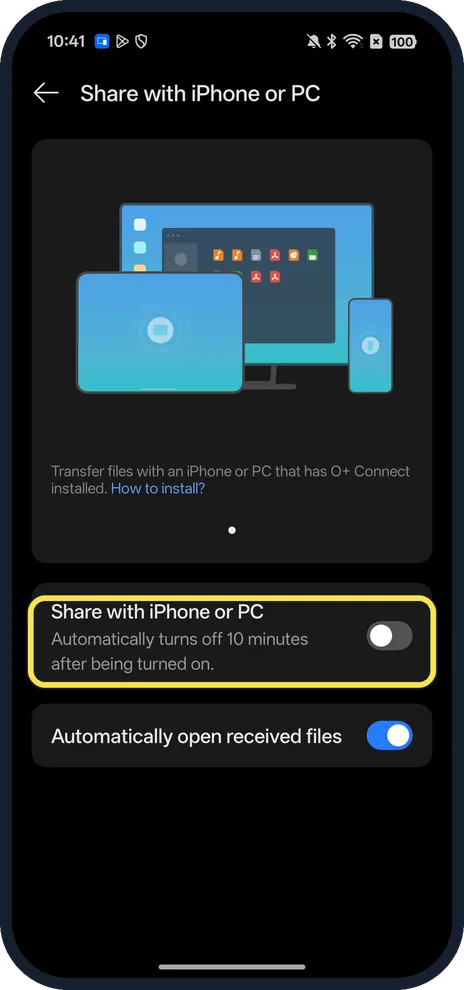 Screenshot from the guide: How to share files between an OPPO phone and an iPhone (Share with iPhone or PC)