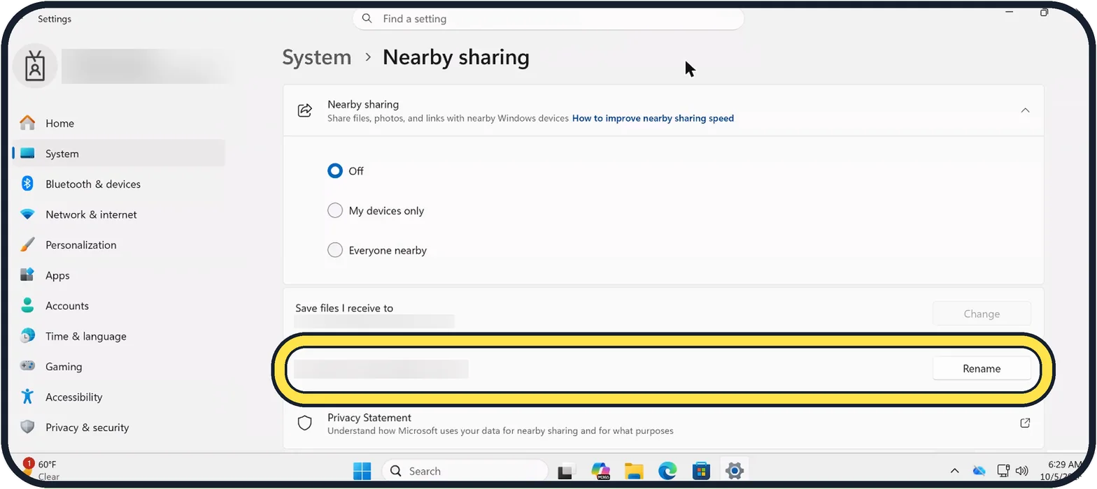 Windows screenshot: Check the name others see