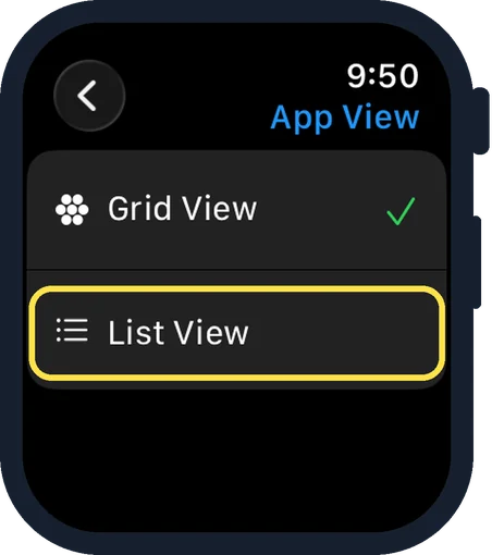 Apple Watch screen: Tap List View