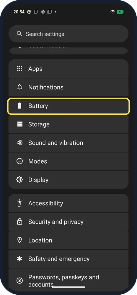 Screenshot from the guide: How to show battery percentage on a Nothing Phone (4a) Pro