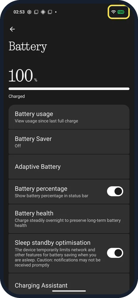 Android screenshot: Check the status bar