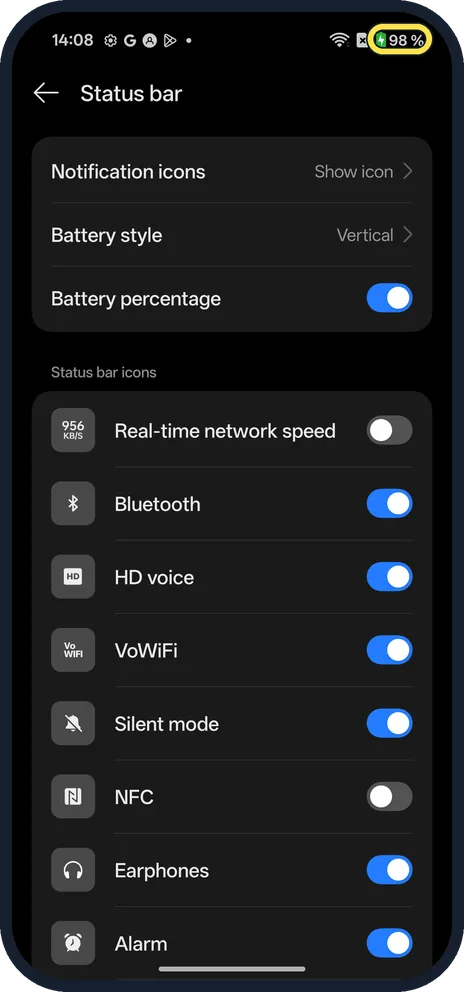 Android screenshot: On: the number shows
