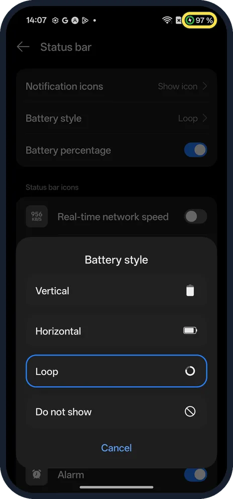 Android screenshot: Check the new icon
