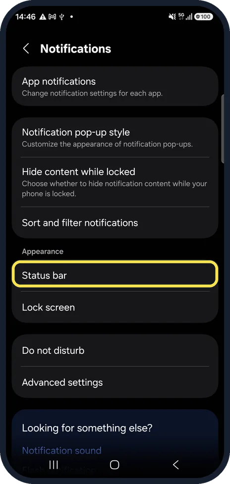 Android screenshot: Tap Status bar