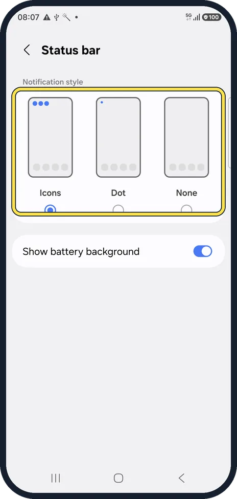 Android screenshot: Choose the notification icons