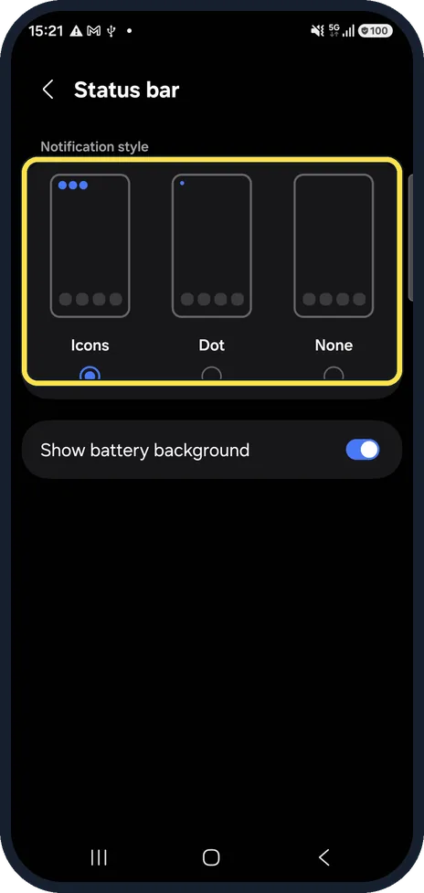 Android screenshot: Choose the notification icons