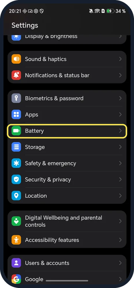 Screenshot from the guide: How to show battery percentage on an HONOR phone (MagicOS 10)