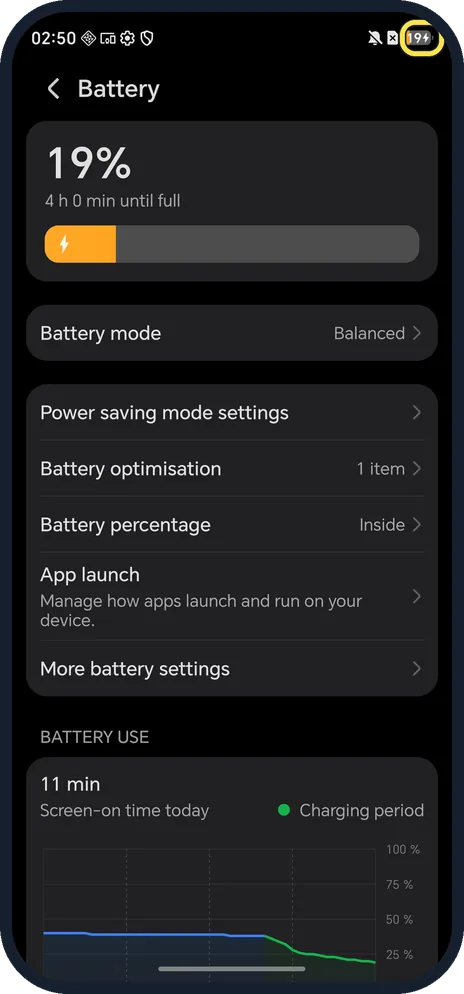 Android screenshot: Check the status bar