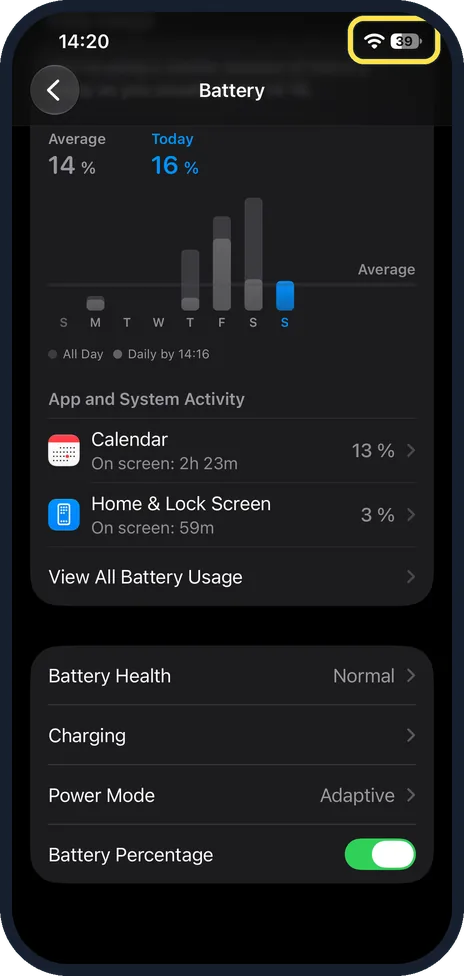 iPhone screen: Check the status bar