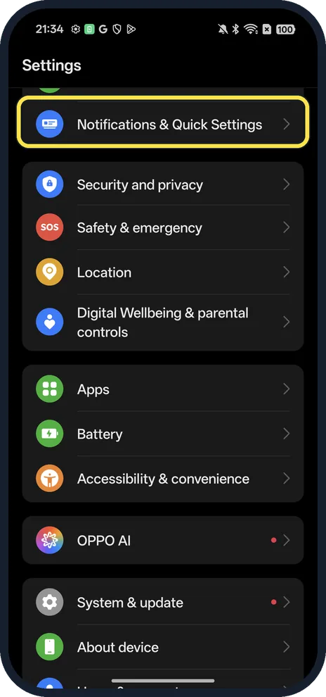 Screenshot from the guide: How to show battery percentage on an OPPO phone (ColorOS 16)