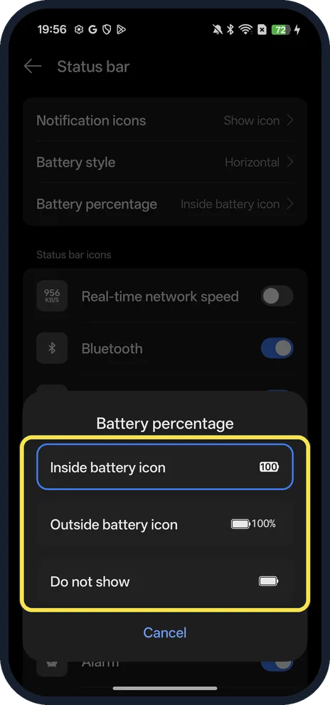Android screenshot: Pick where it shows