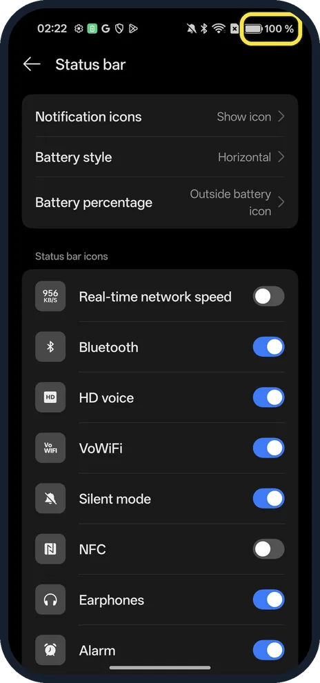 Android screenshot: Check the status bar