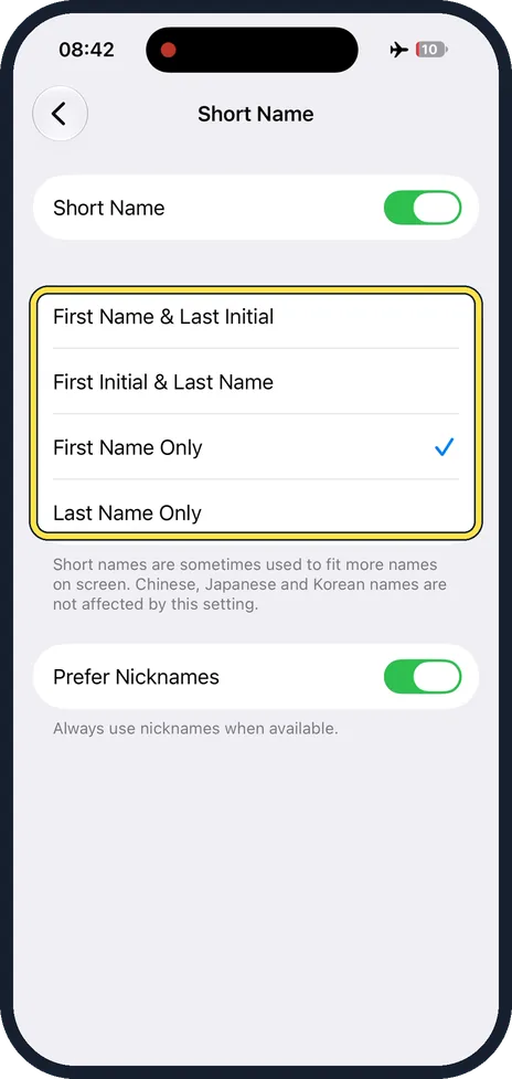 iPhone screen: Choose the short form