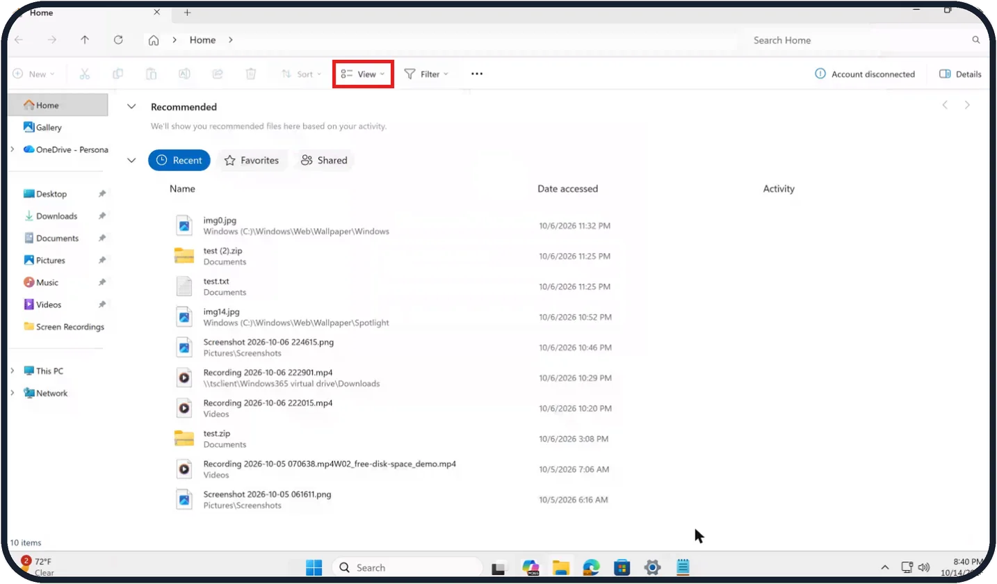 Windows screenshot: Click View