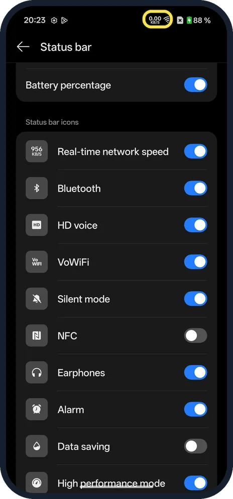 Android screenshot: See the speed