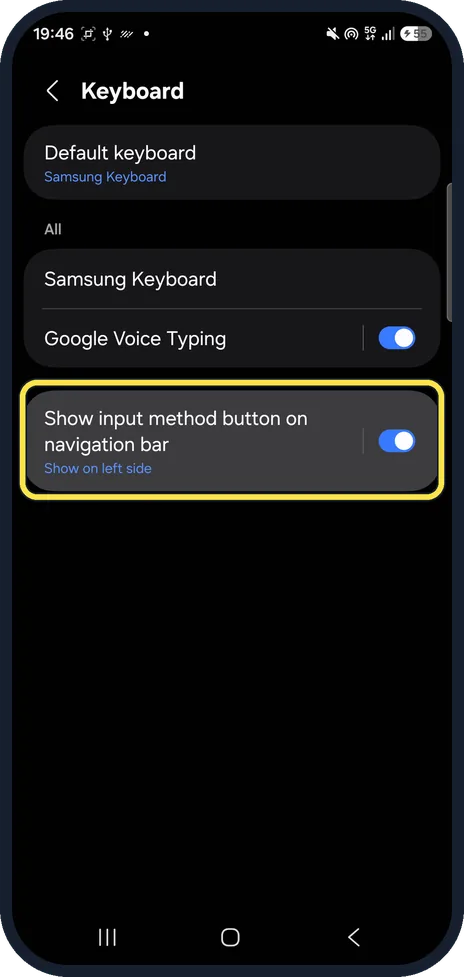 Android screenshot: Open General management, Keyboard