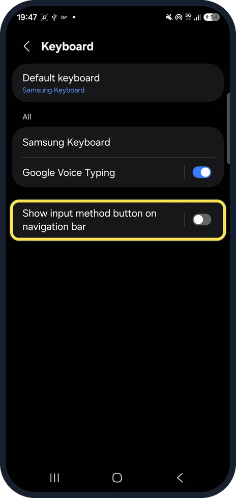 Android screenshot: Turn the switch off
