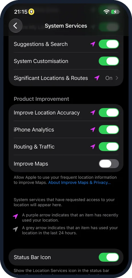 iPhone screen: Check the status bar