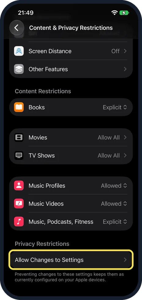 iPhone screen: If a switch will not move: check Screen Time