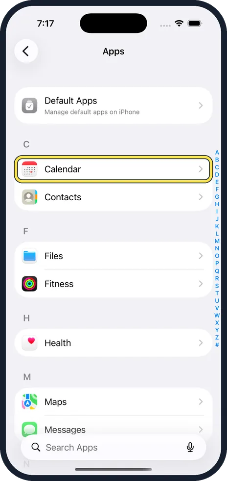 iPhone screen: Tap Calendar