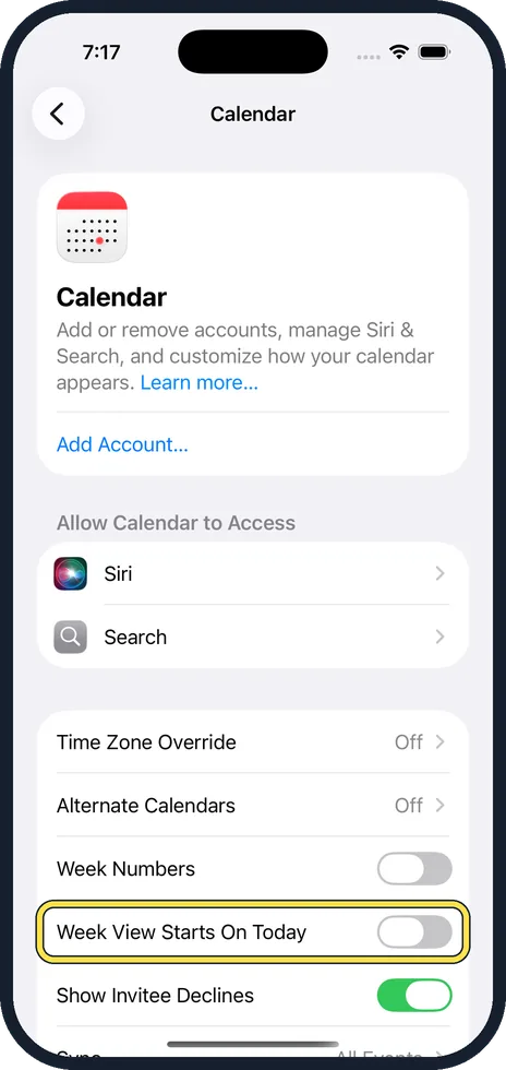 iPhone screen: Look at the switch below it