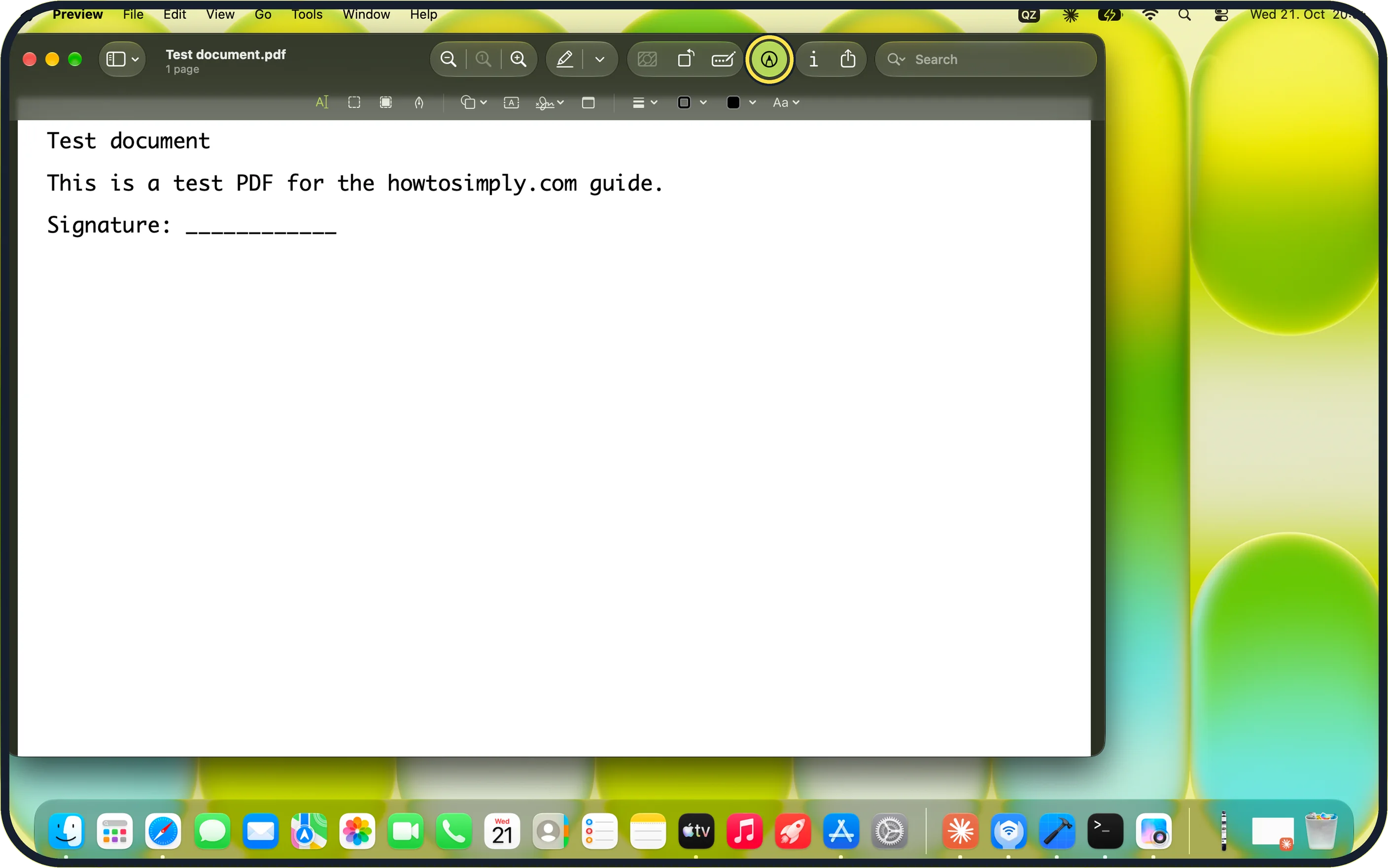 Mac screenshot: Click the Markup button