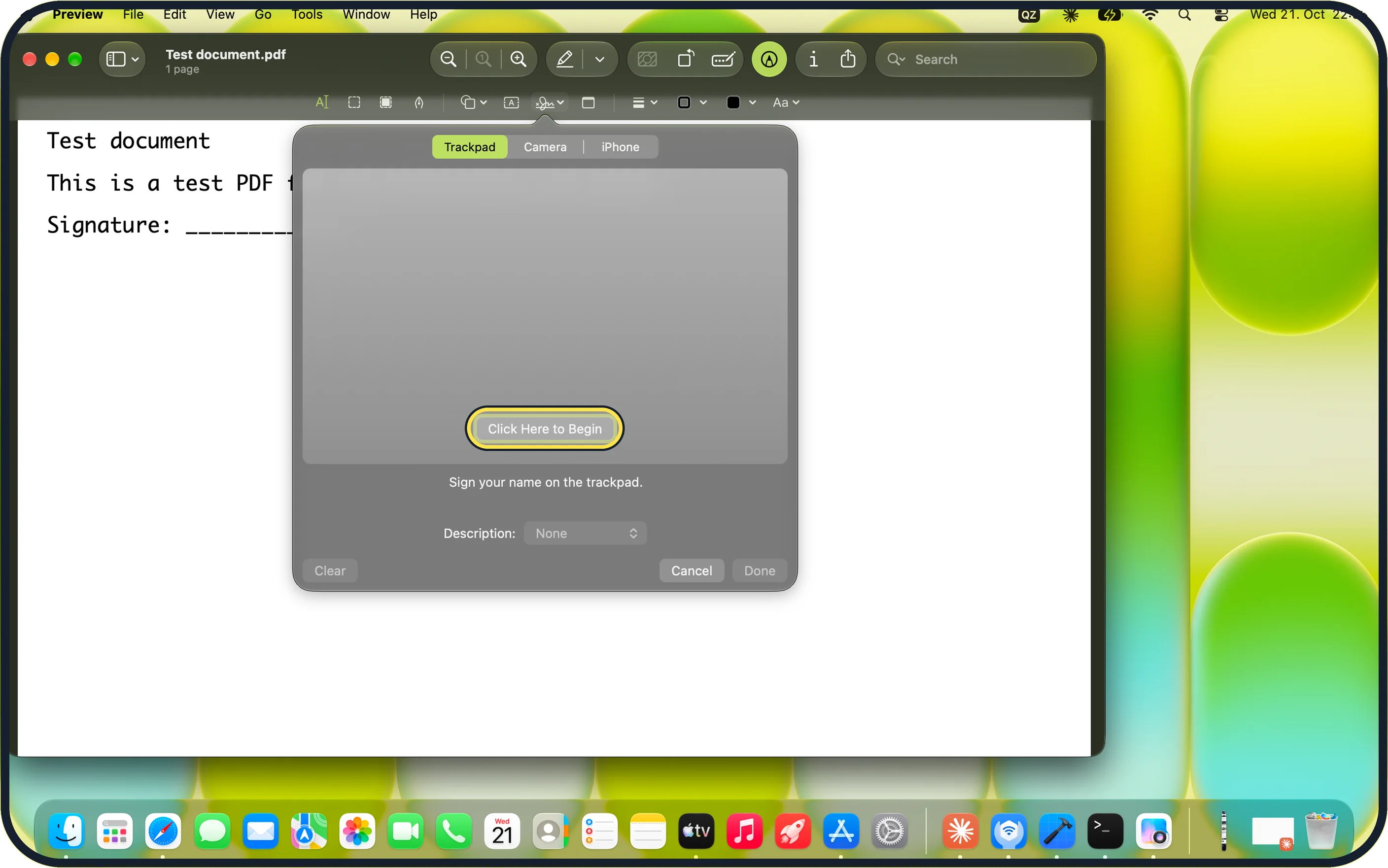 Mac screenshot: Click Sign and create your signature