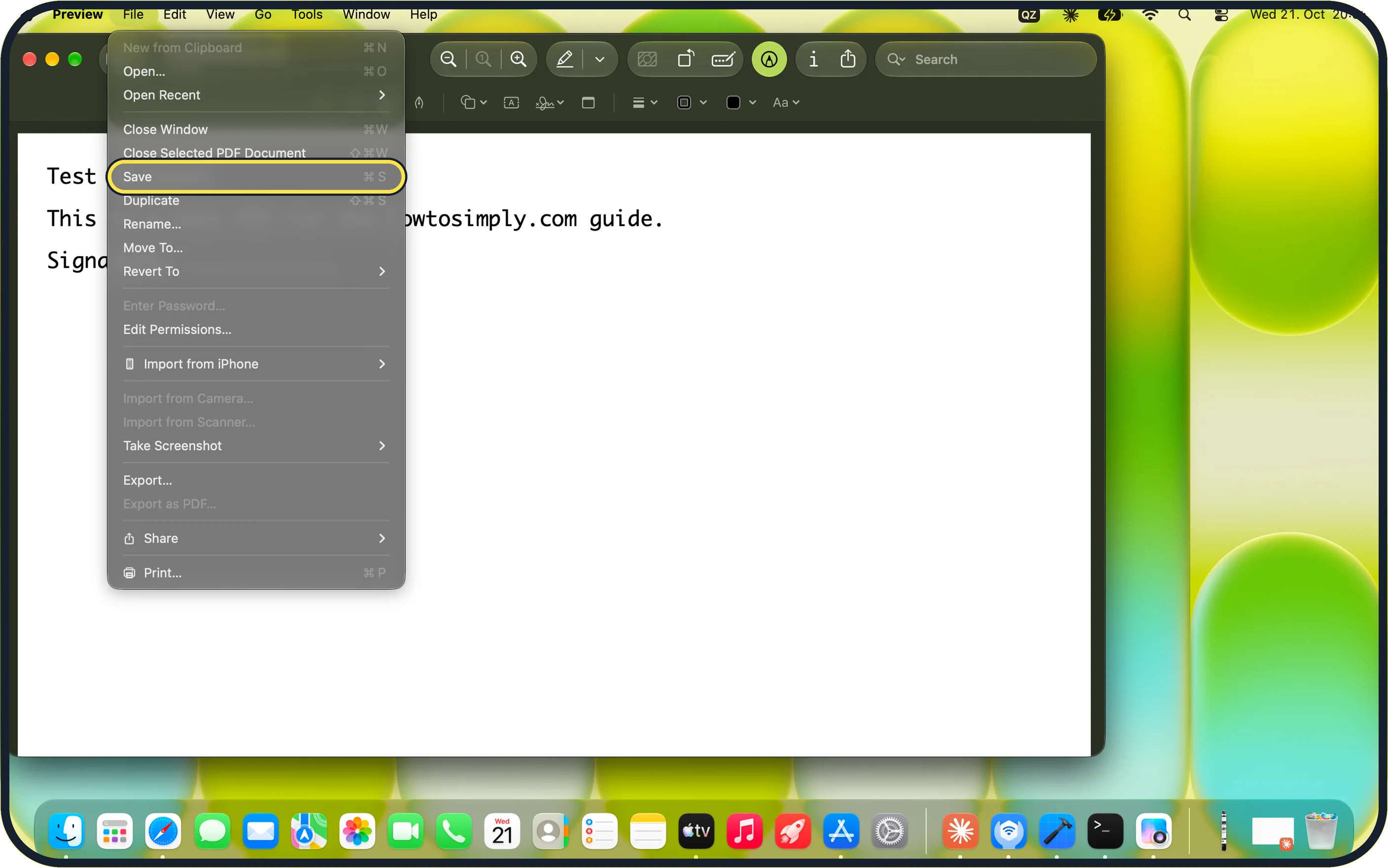 Mac screenshot: Save