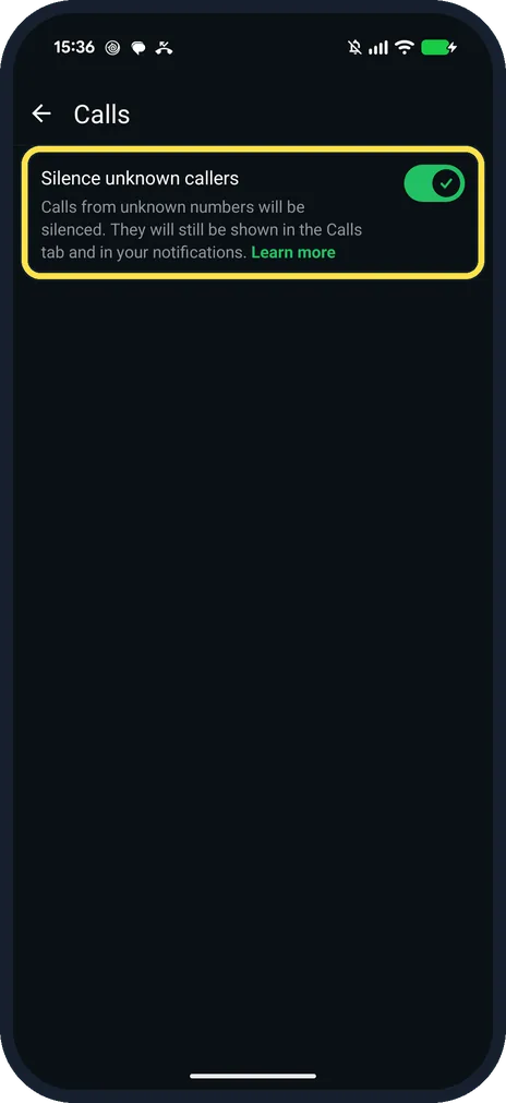Android screenshot: Check that it is green