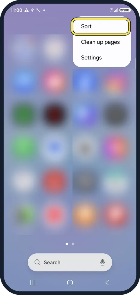Android screenshot: Tap the three dots, then Sort