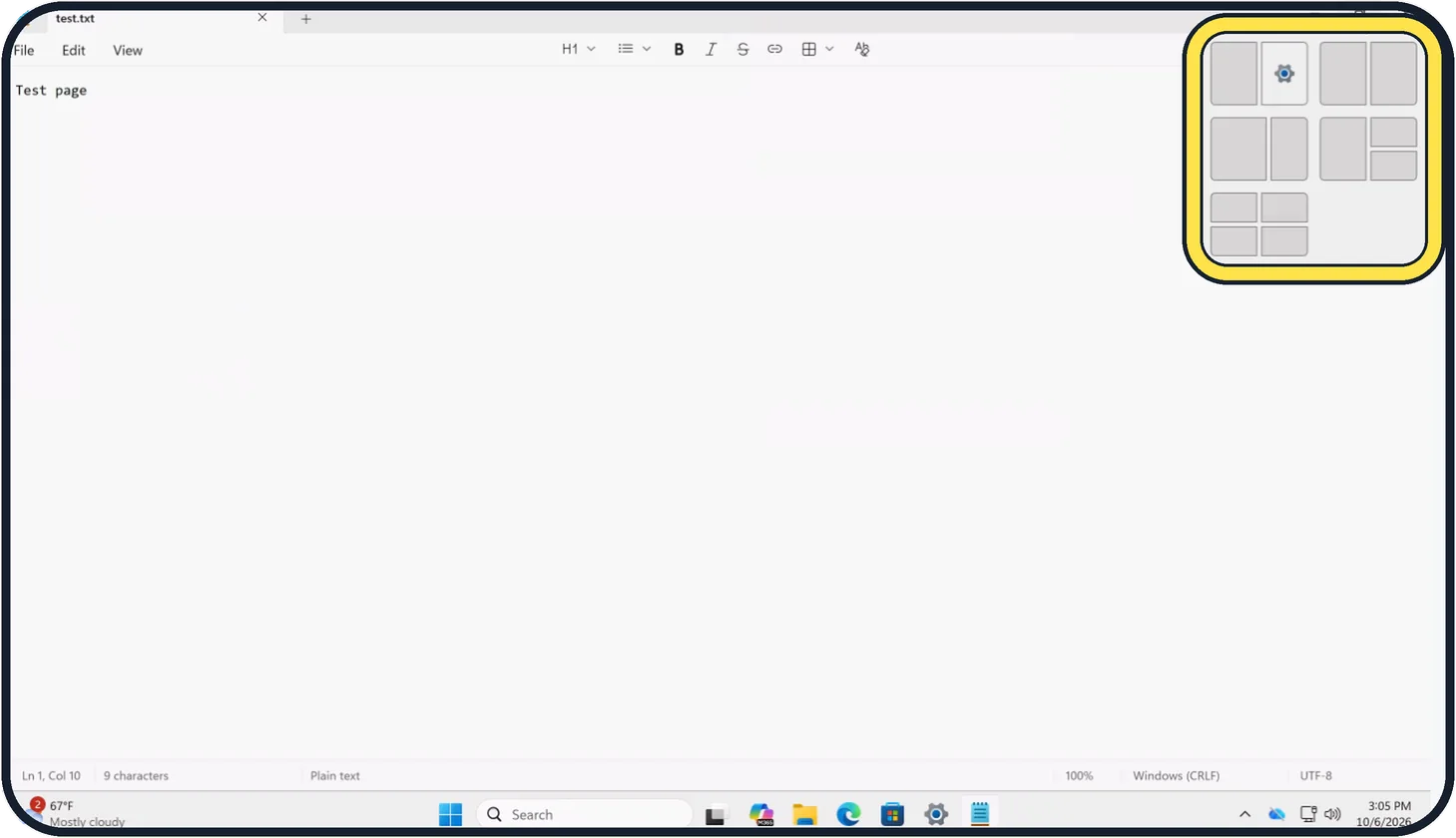 Windows screenshot: Click a position in a layout