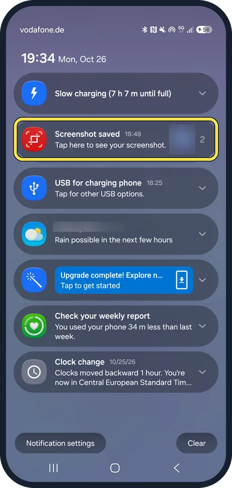 Android screenshot: Swipe down to open the panel