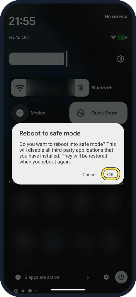 Android screenshot: Tap OK