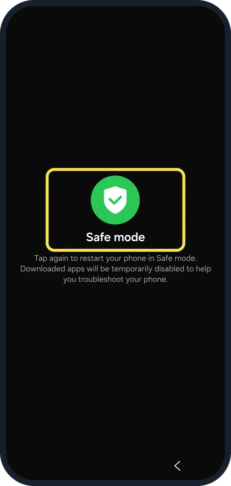 Android screenshot: Tap Safe mode