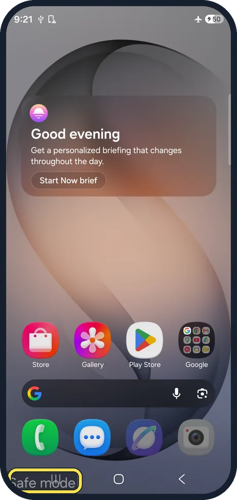 Android screenshot: Check for Safe mode in the corner