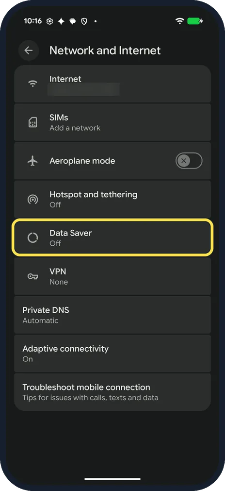 Android screenshot: Limit mobile data as well