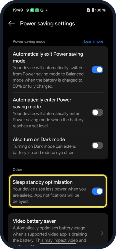 Android screenshot: Late notifications while asleep