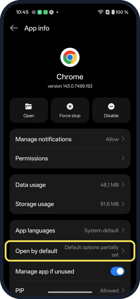 Screenshot from the guide: How to stop an app opening links on a OnePlus (OxygenOS 16)